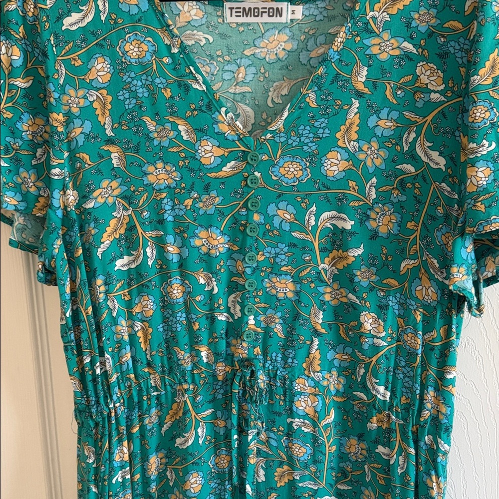 Teal and Gold Patterned Midi Dress by Tiana B. - Picture 3 of 12